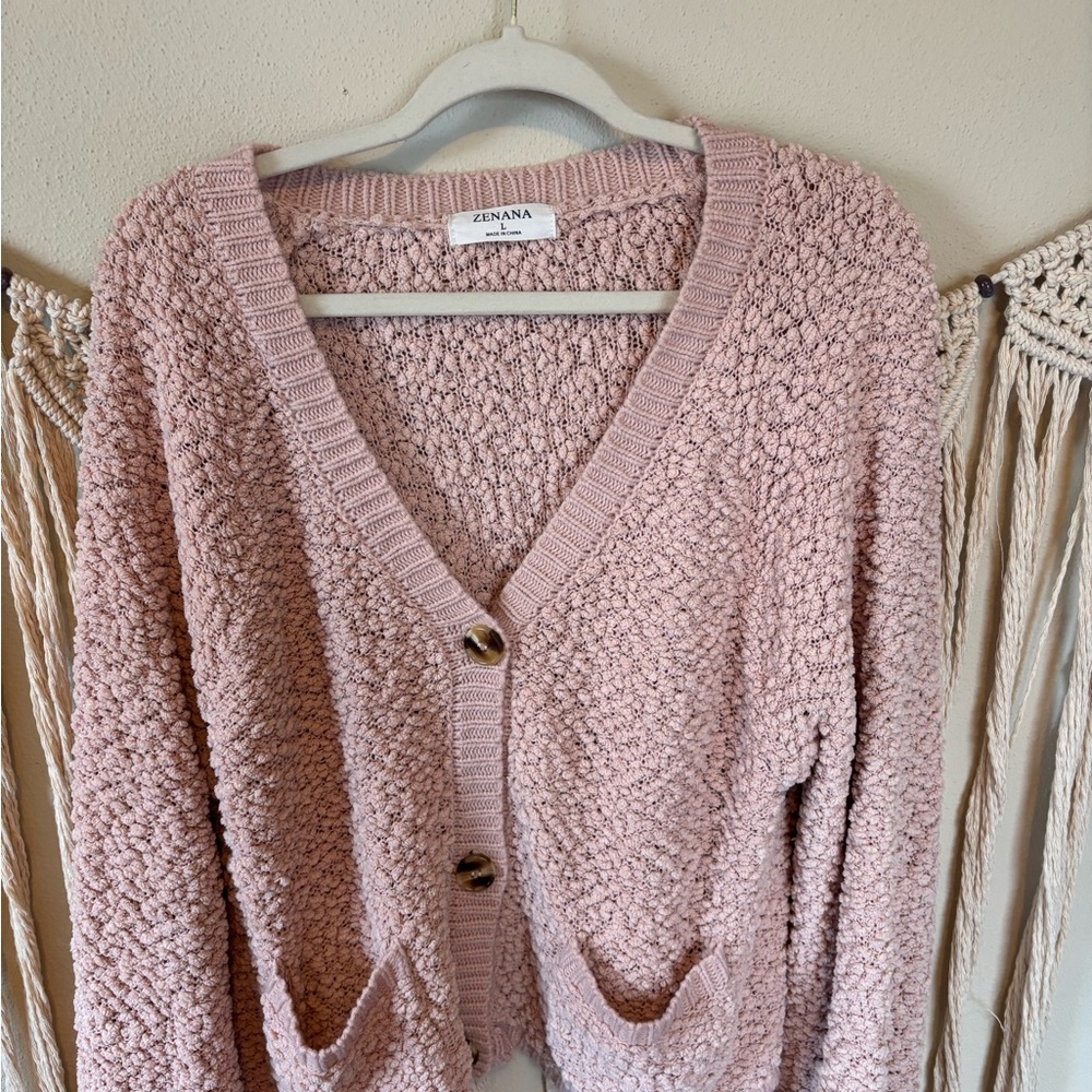 Zenana Outfitters Pink Cardigan Sweater Textured Knit